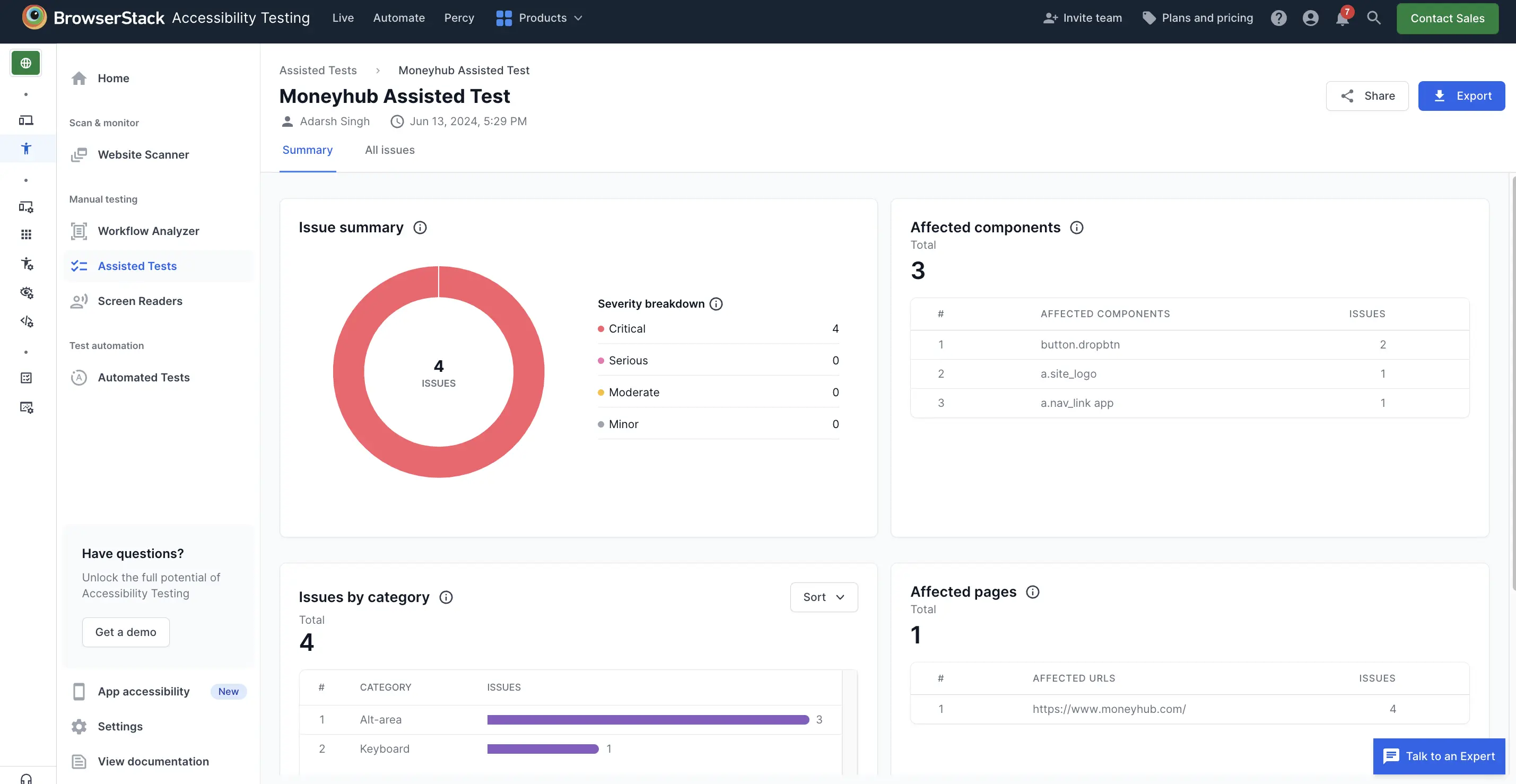 View report summary