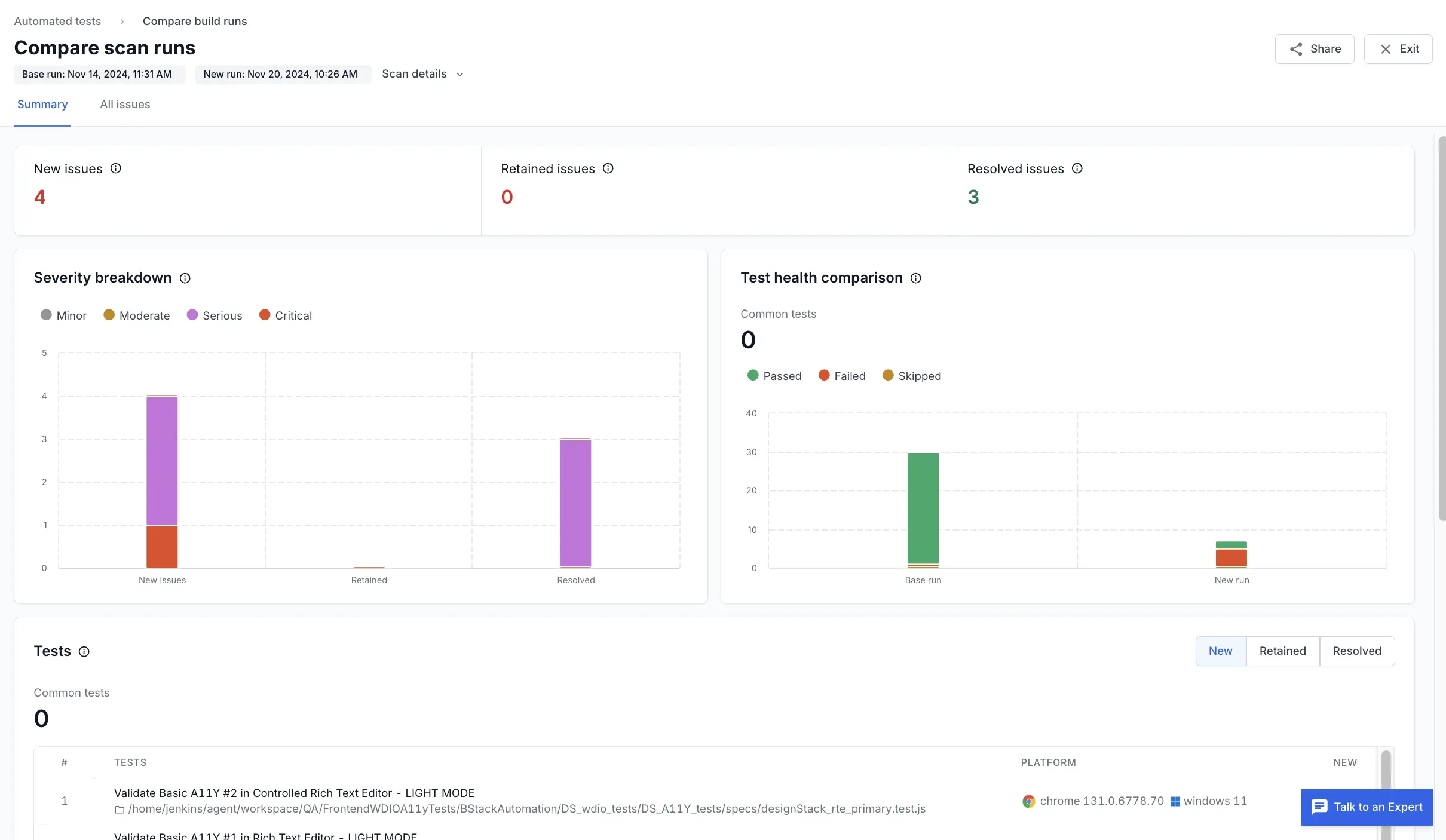 Report comparison - Automated Tests