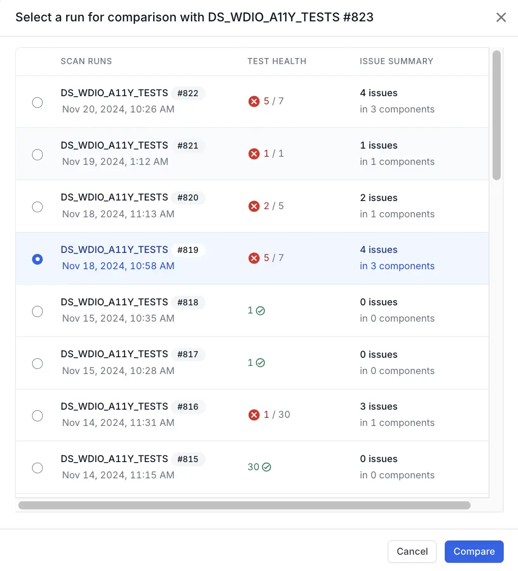 Select two Automated Tests reports