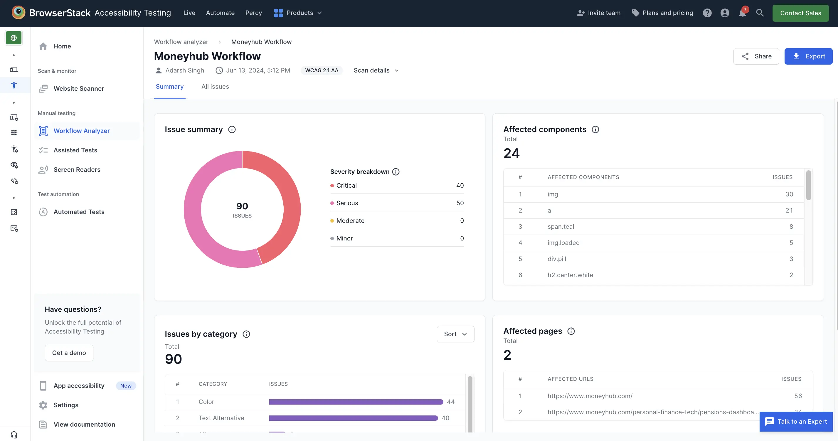 View report summary