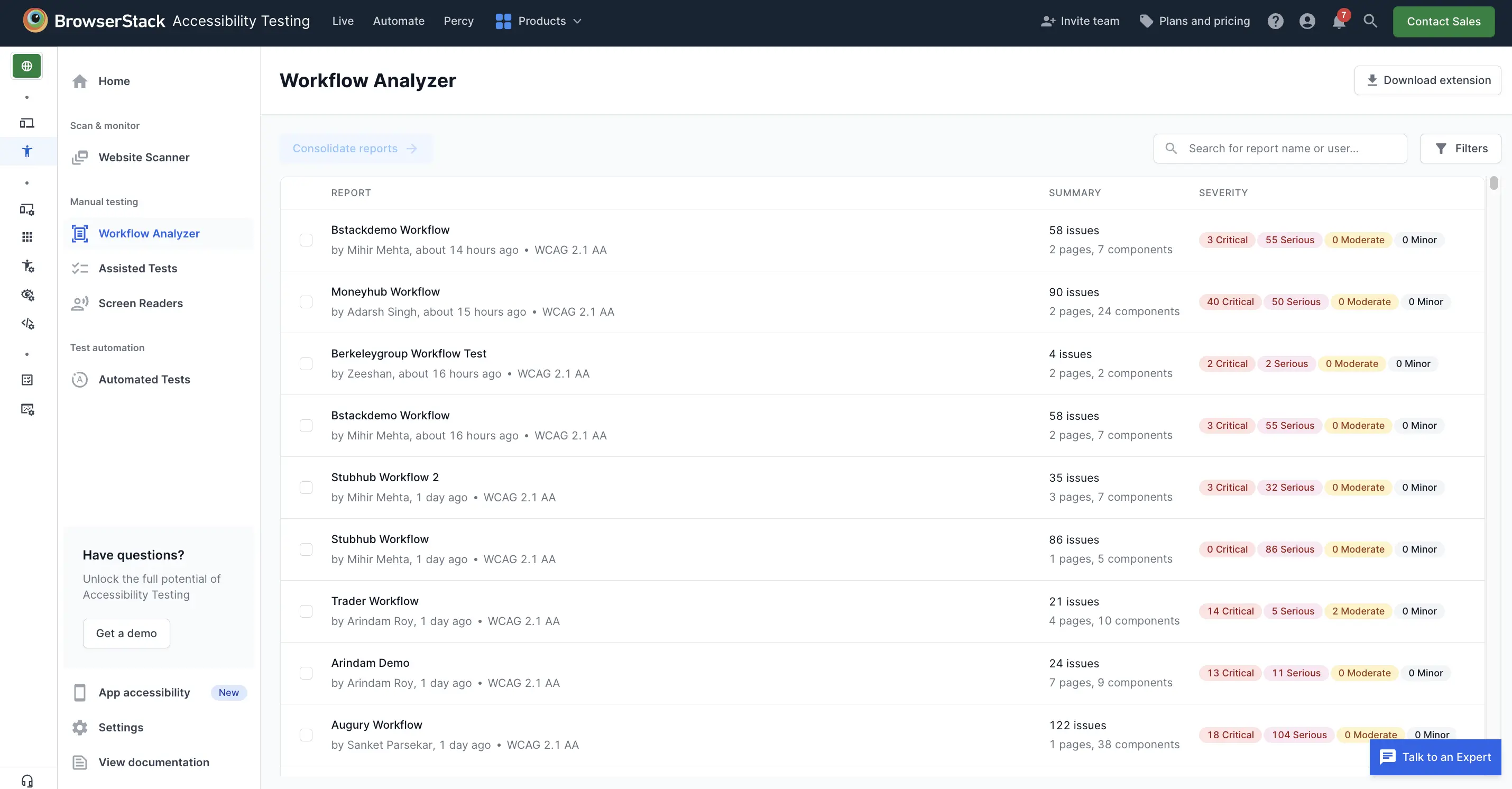 Select Workflow Analyzer reports