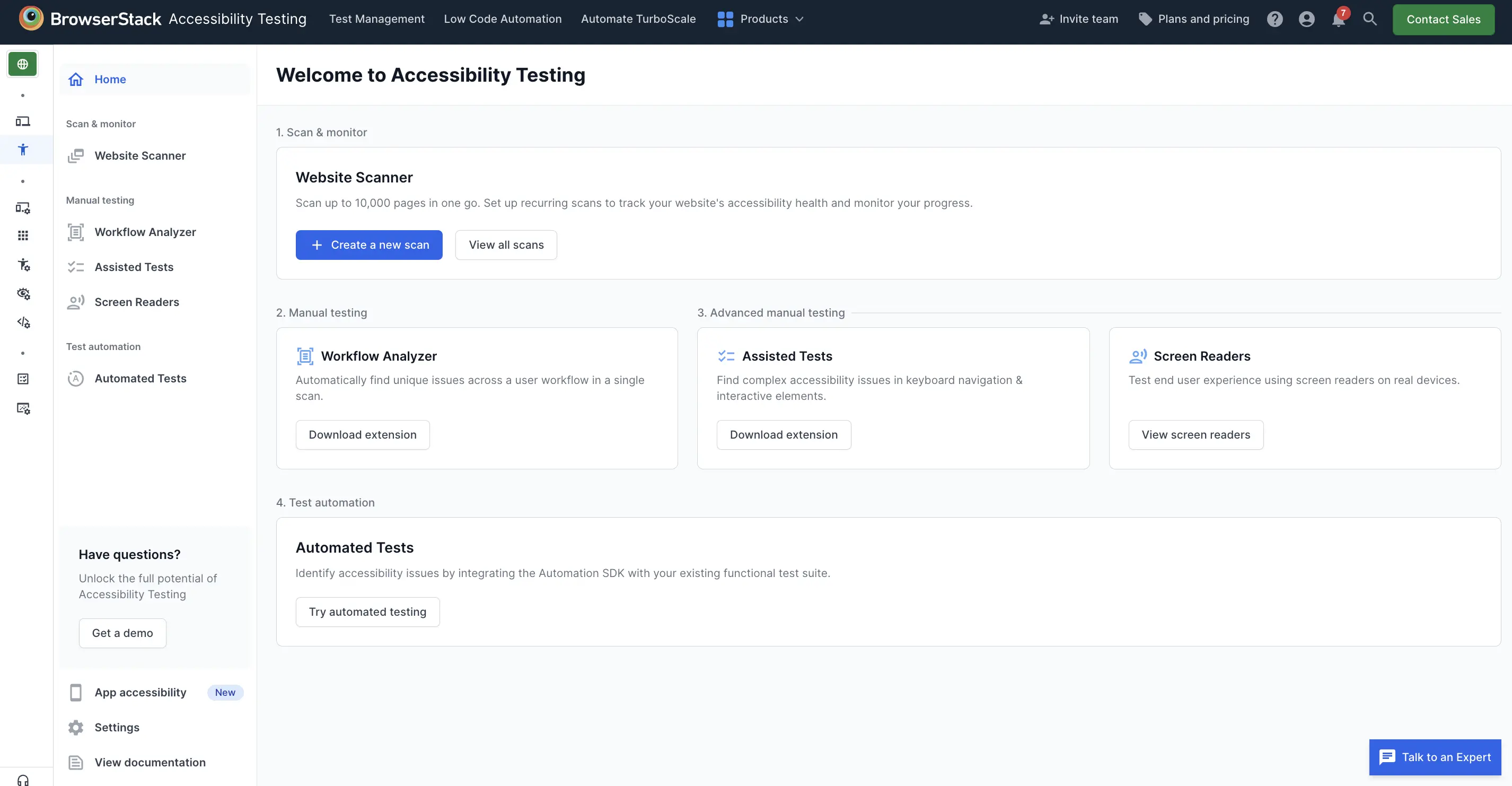 BrowserStack Accessibility Testing Homepage