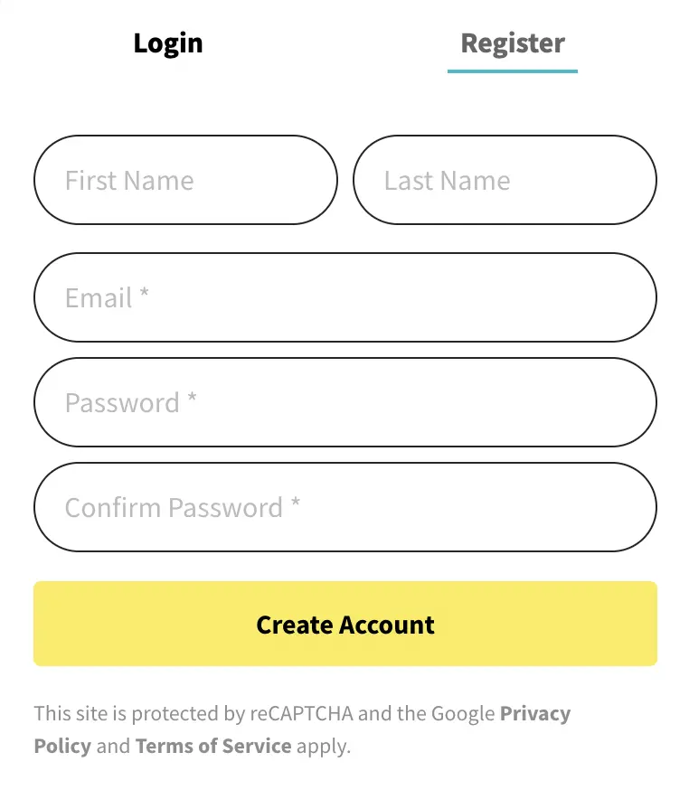 A register page with a note on recaptcha