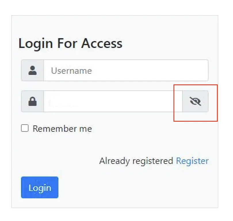 A login page with a show password toggle