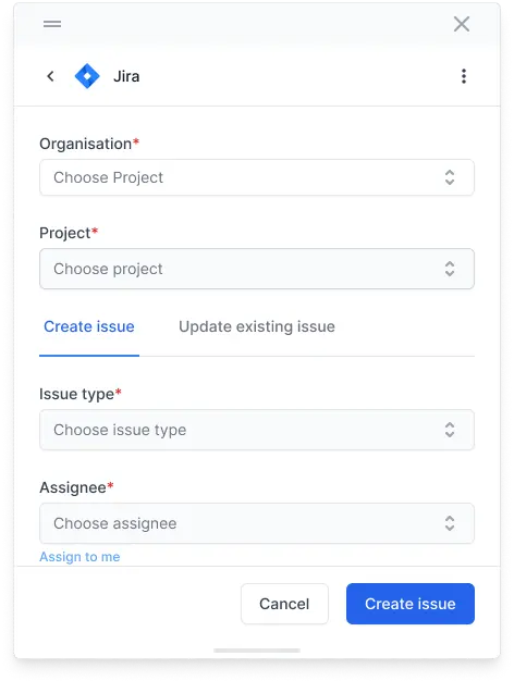 Jira pop-up window to create a new issue