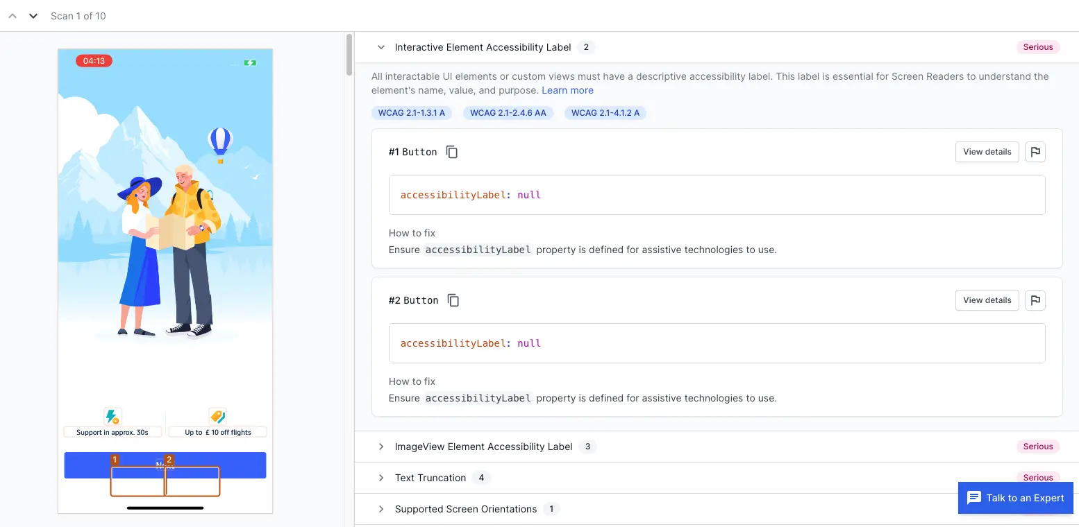 Interactive Element Accessibility Label violation