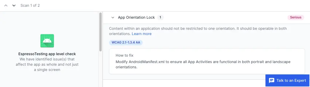 App orientation lock violation