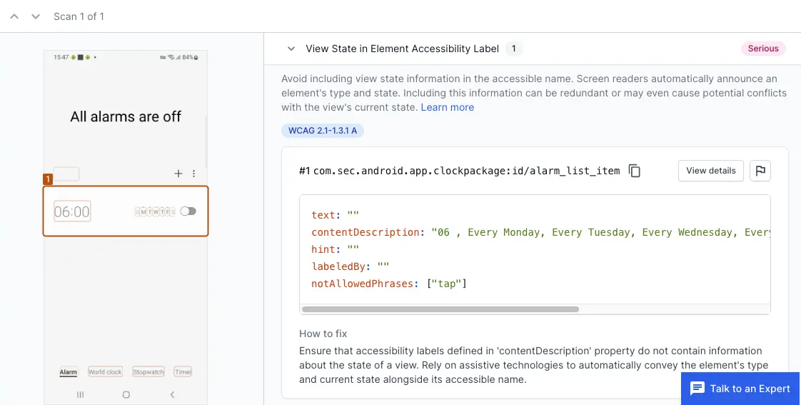 View State in element accessibility label violation