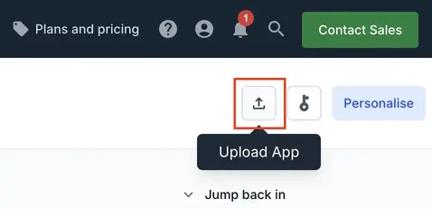 The Upload button in the top-right corner of the App Automate dashboard