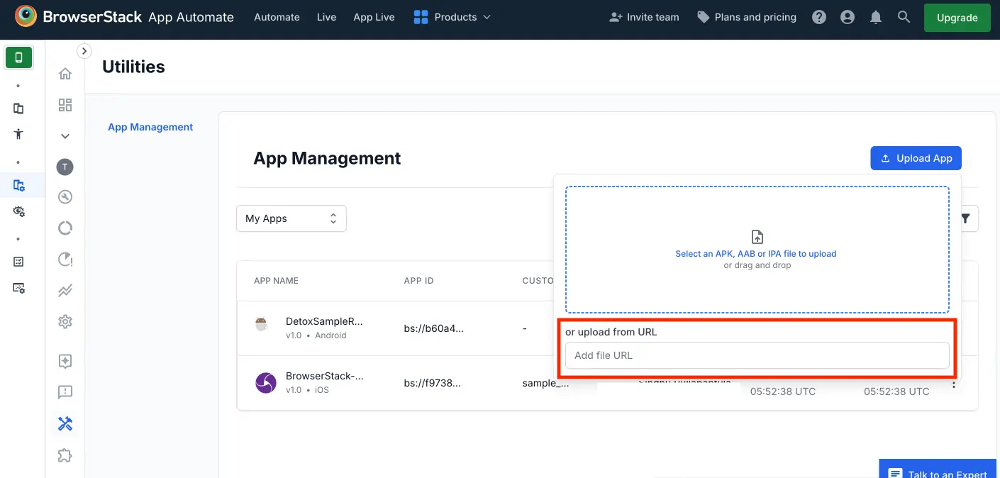 Upload apps using public URL on the App Management UI