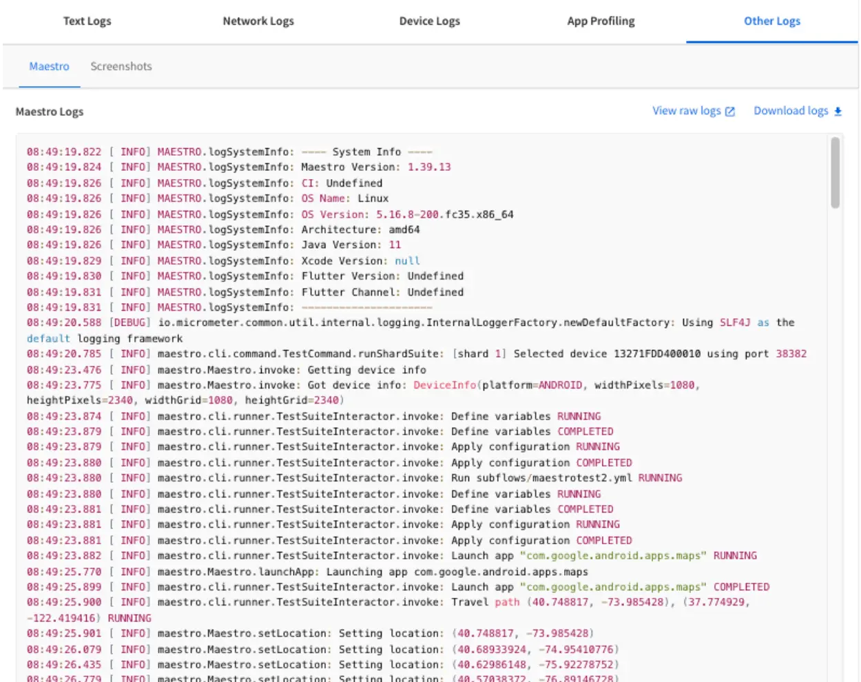 View Maestro logs on dashboard