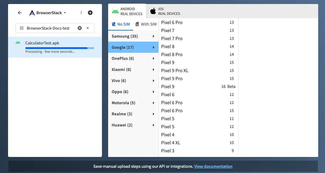 The select app source page with the app undergoing synchronization.