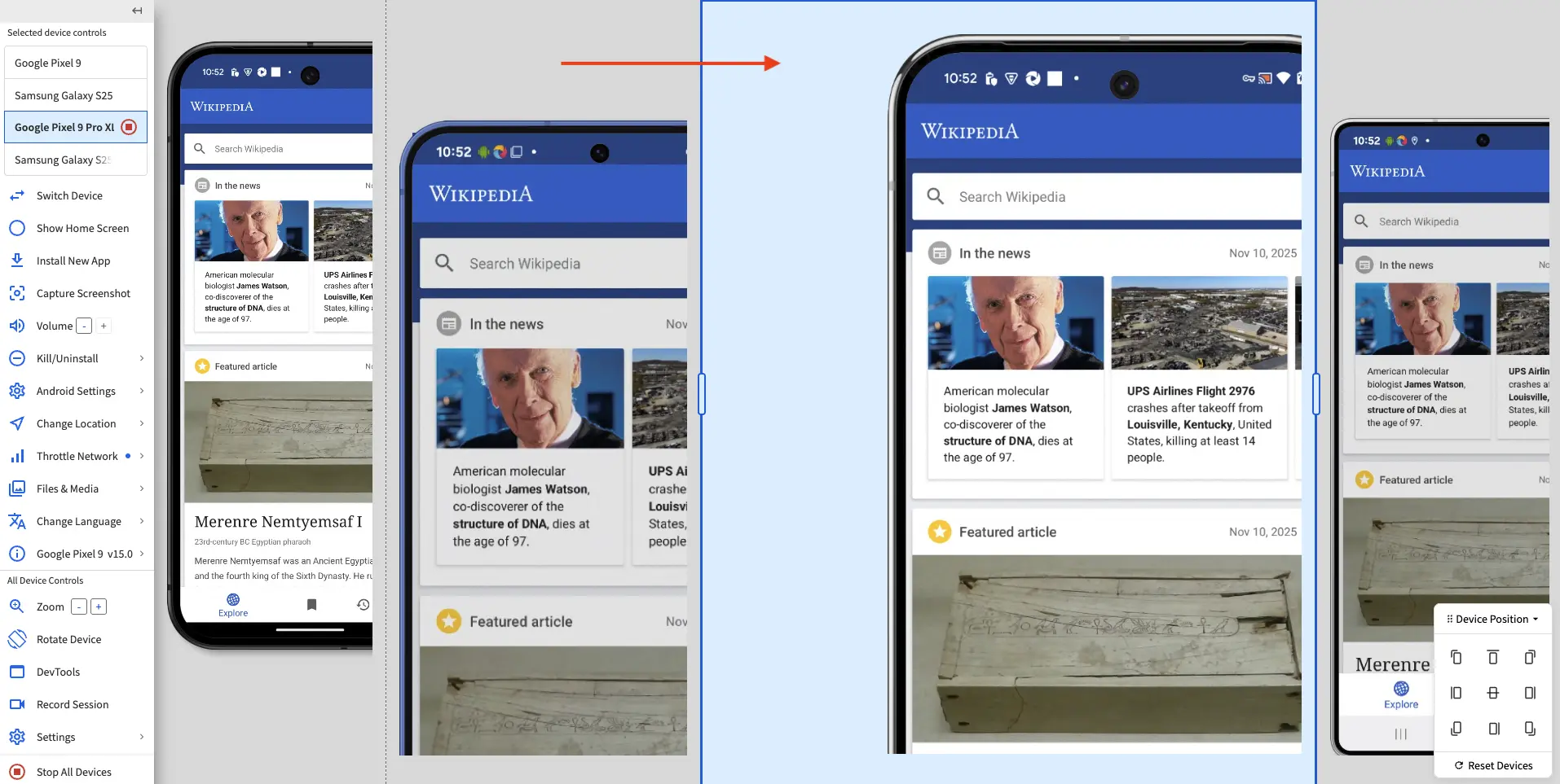The dashboard with 4 devices zoomed in and the cursor position highlighted by a red box.