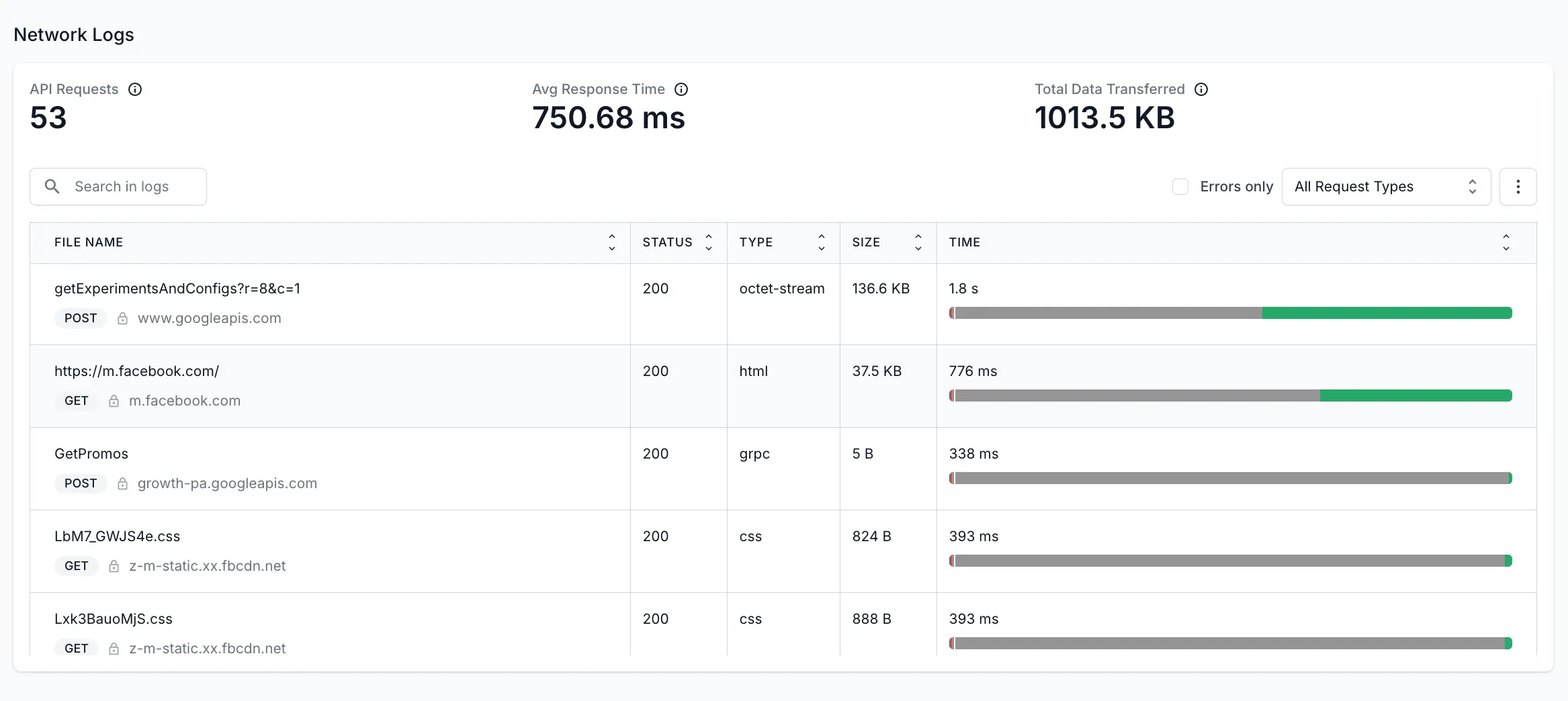 Scroll to Network Logs