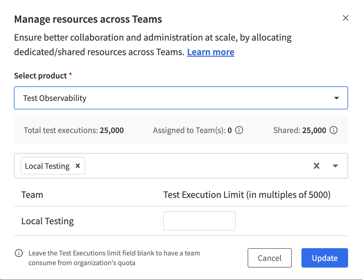 Allocate test execution to team