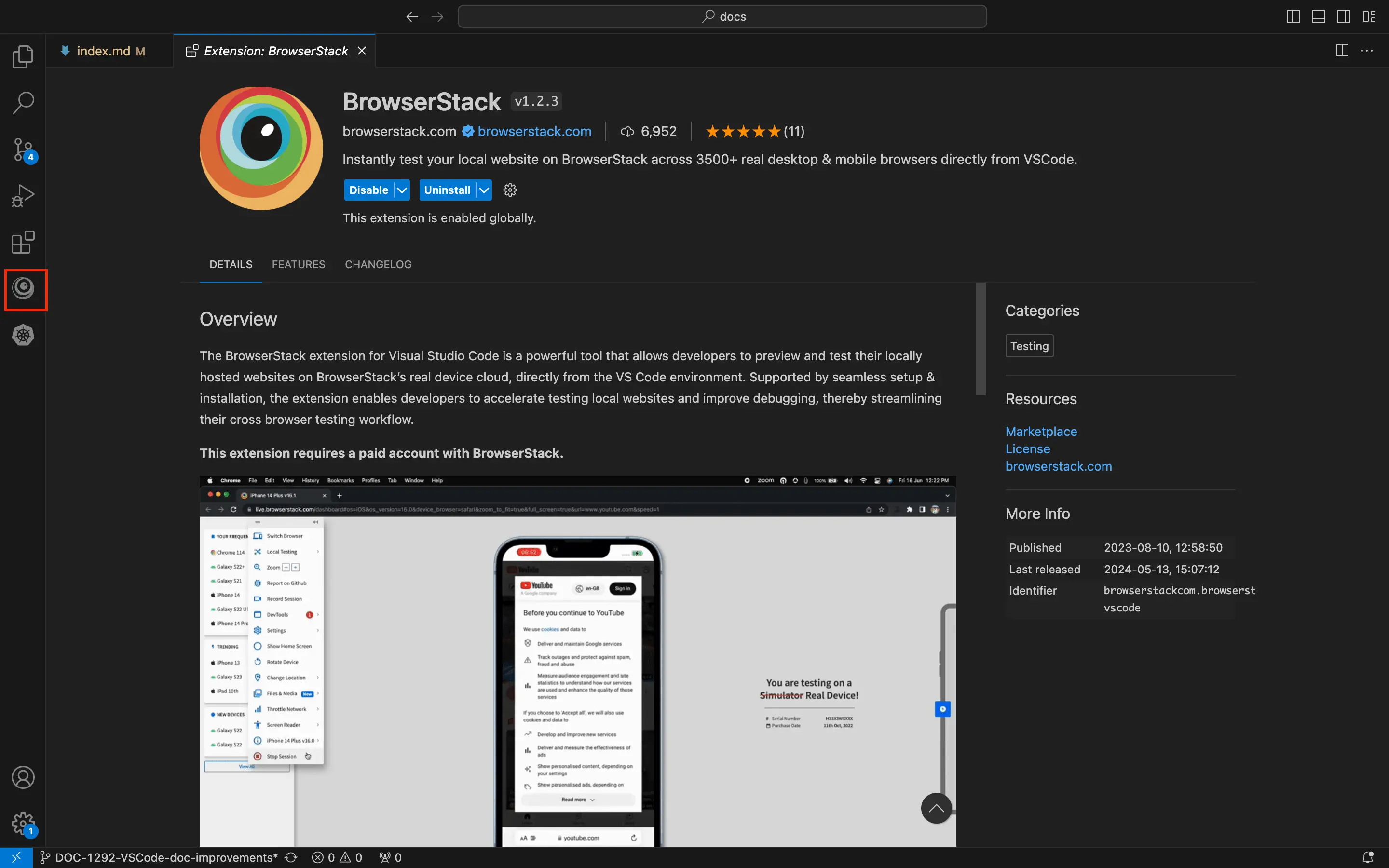 Search BrowserStack Extension