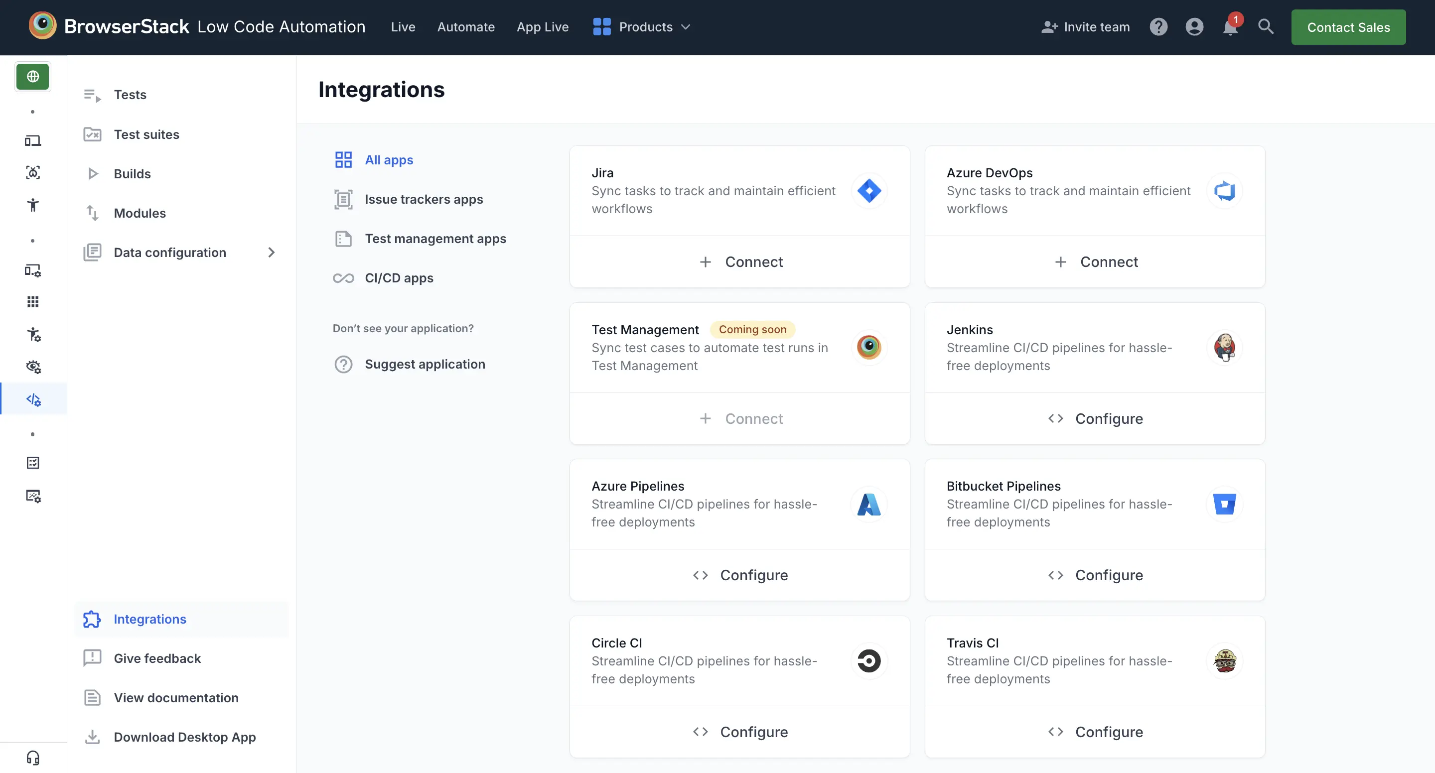 Connect Azure DevOps on the Integrations page