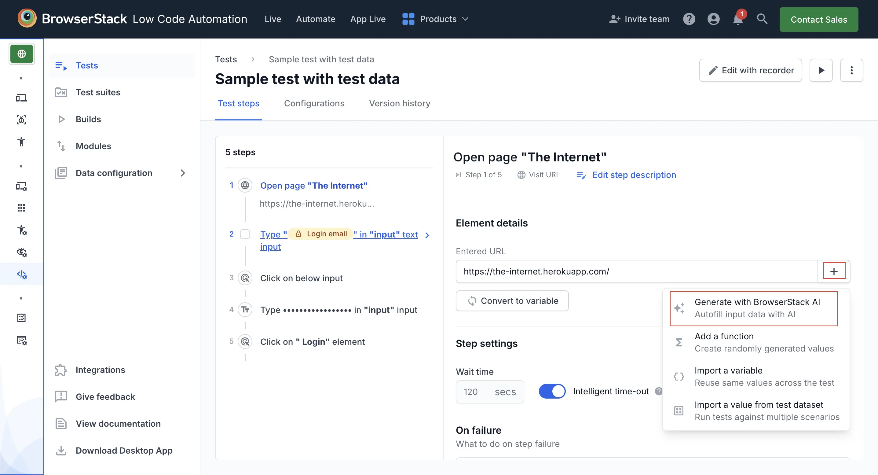 Generate test data using AI