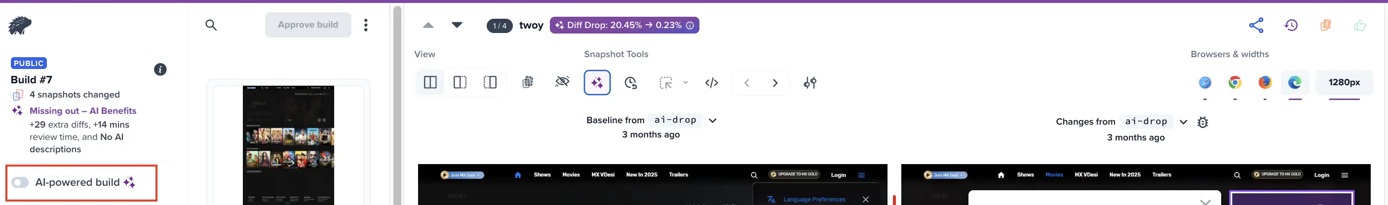 AI toggle button on the review screen