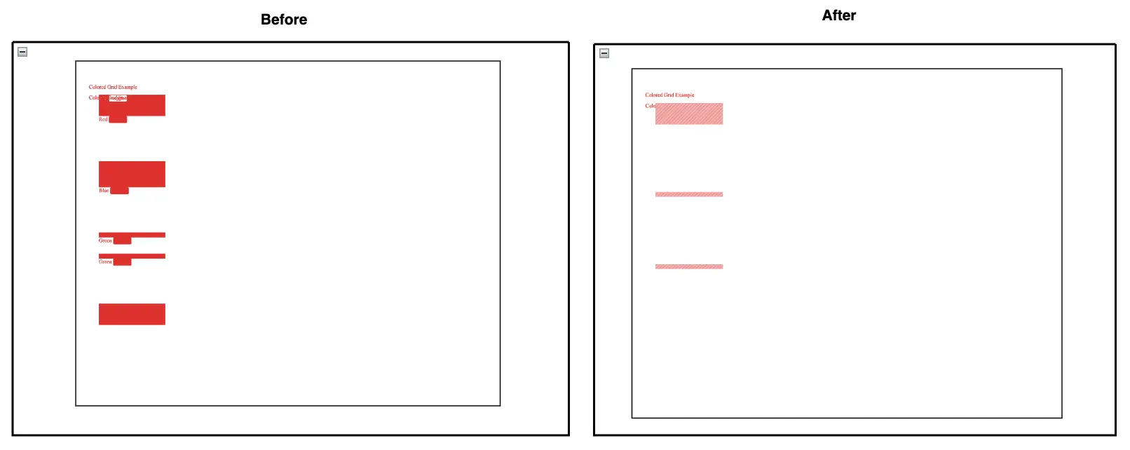 Before and after comparison of layout changes detected by component shift