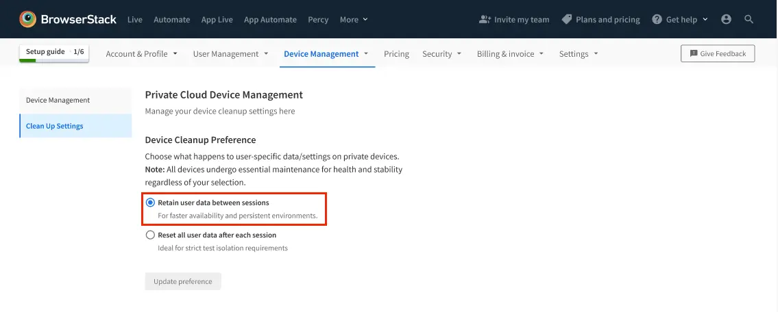 reset all user data option
