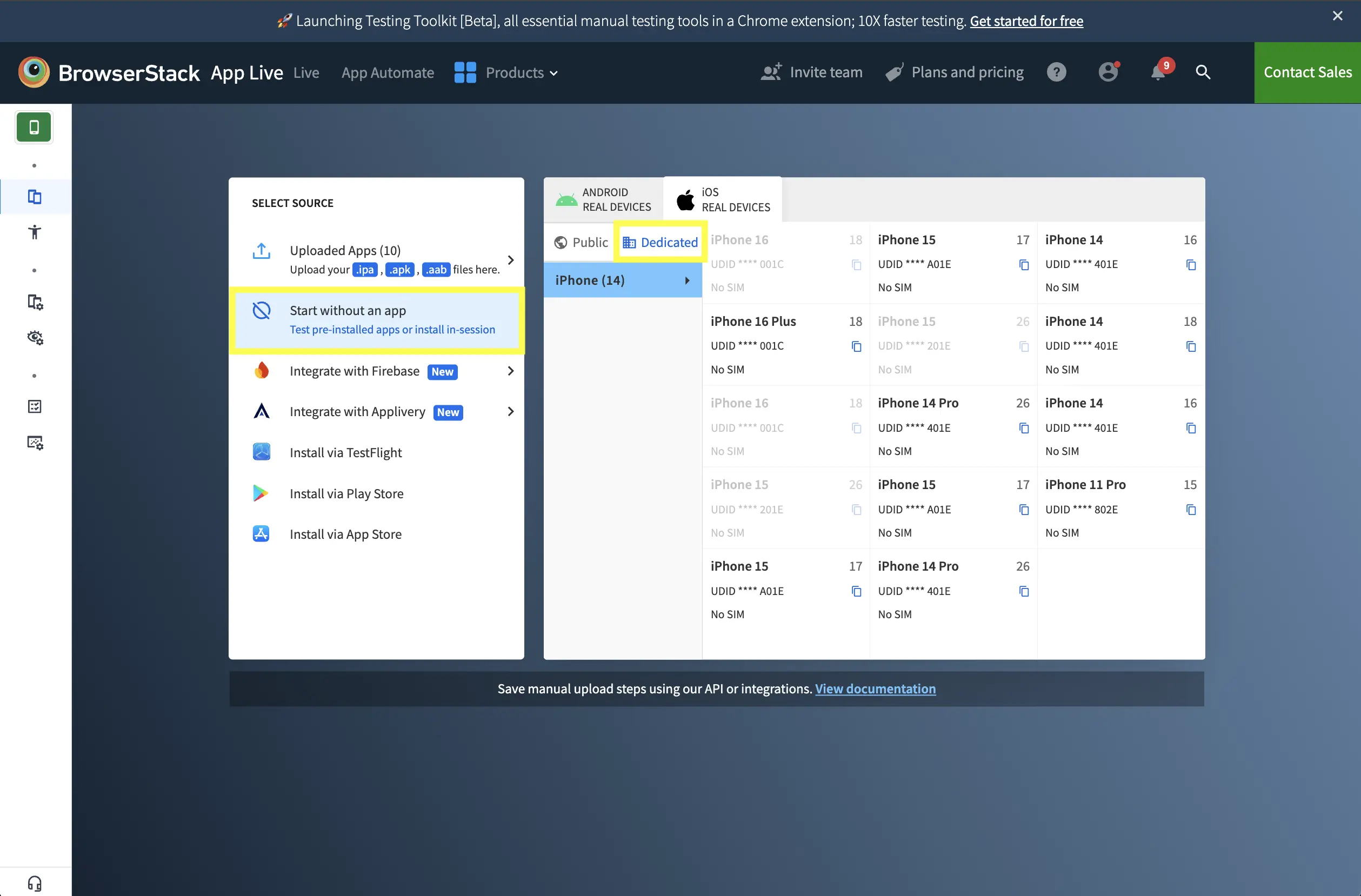 Start a session without an app