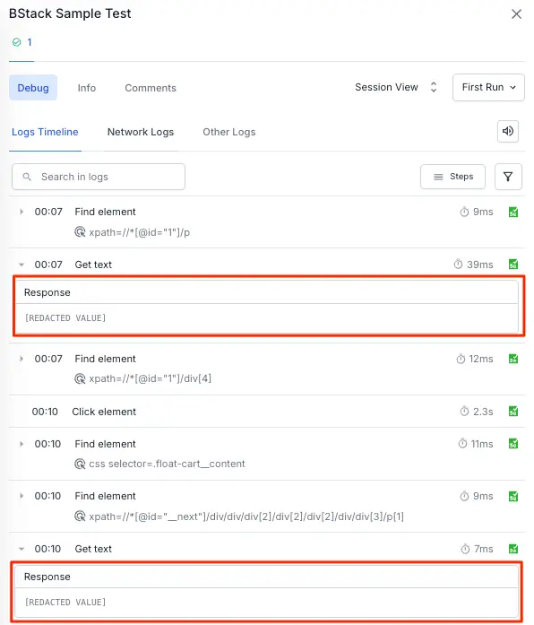 Image of Raw logs where sendkeys input is shown as redacted