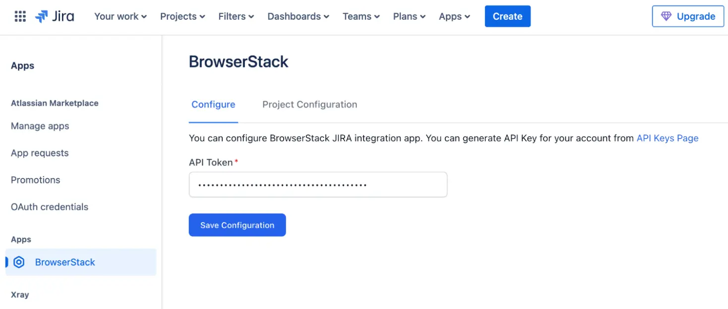 Select BrowserStack app on the left navigation bar