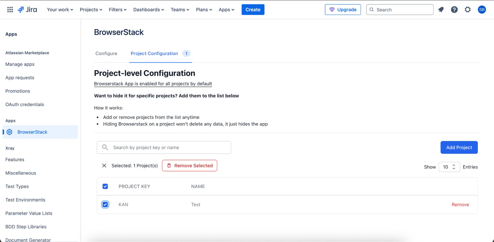 Select BrowserStack uapp on the left navigation bar