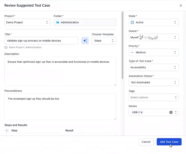 Review Test case details in Jira