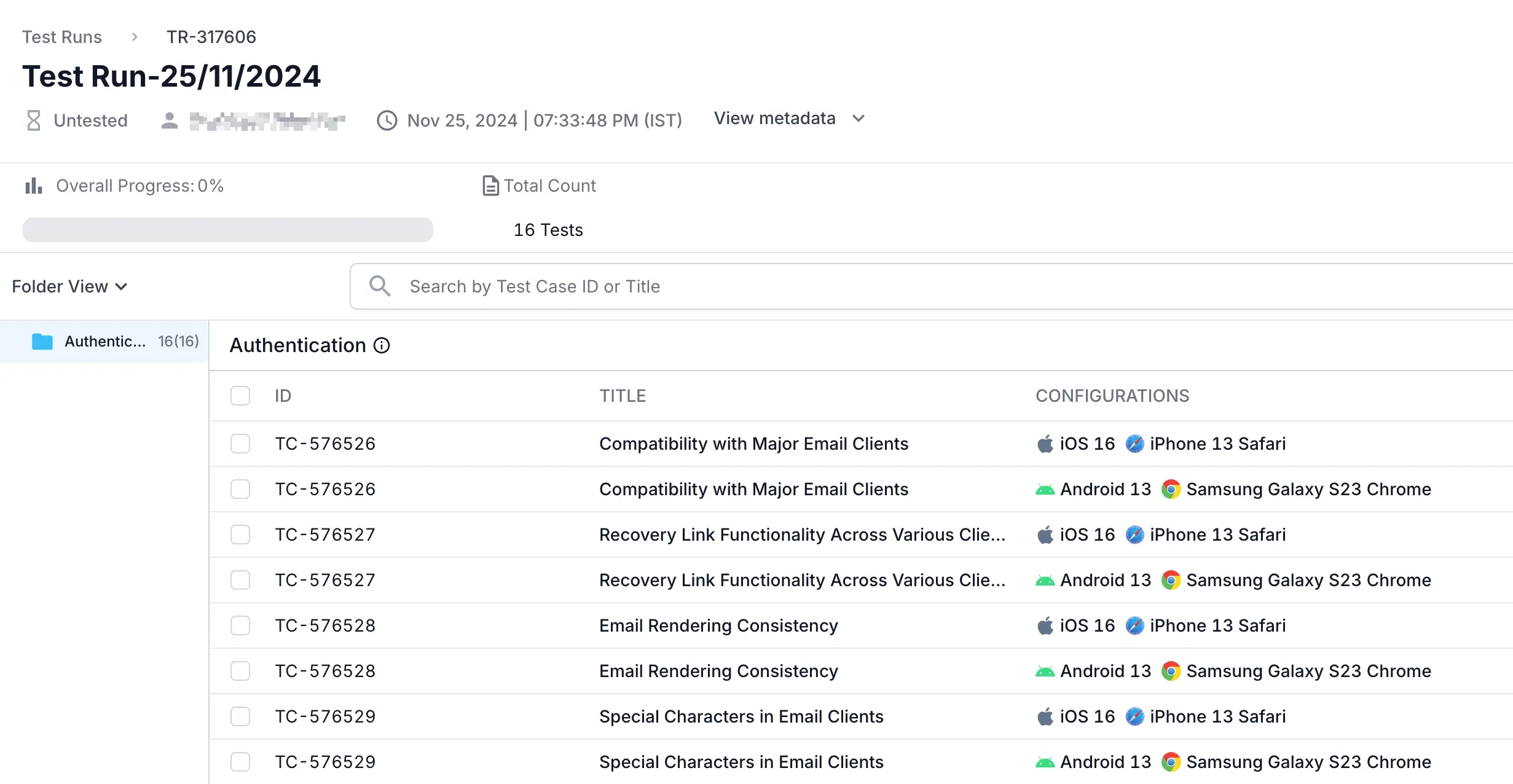 Configurations consistency across test cases