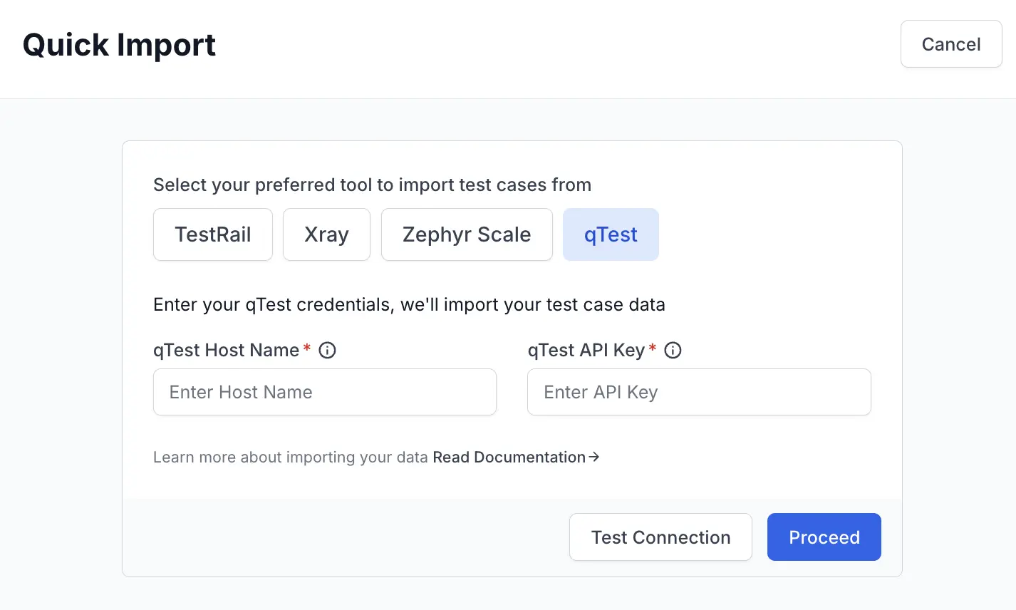 qTest Quick import progress