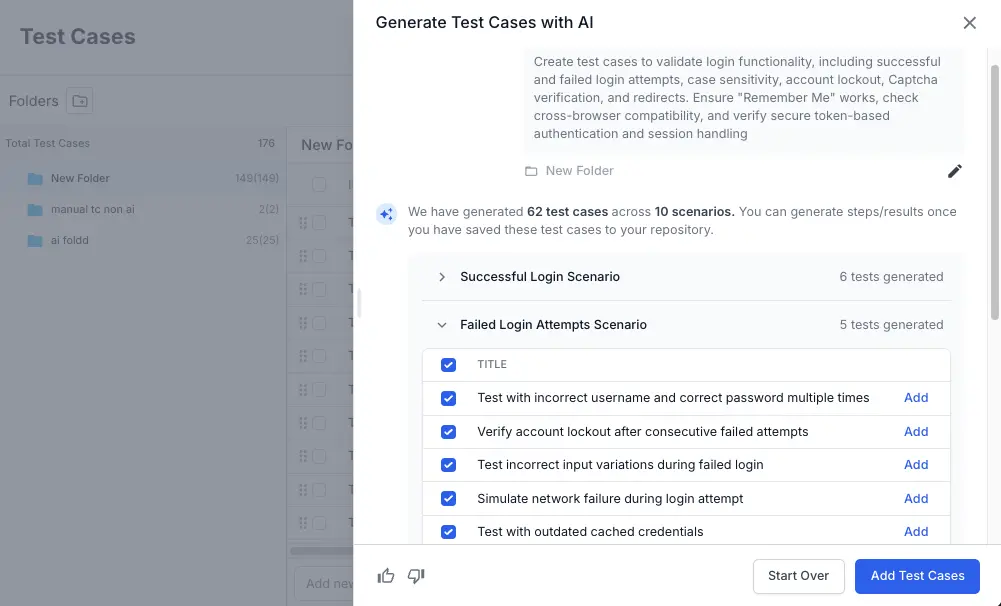 Review generated test cases