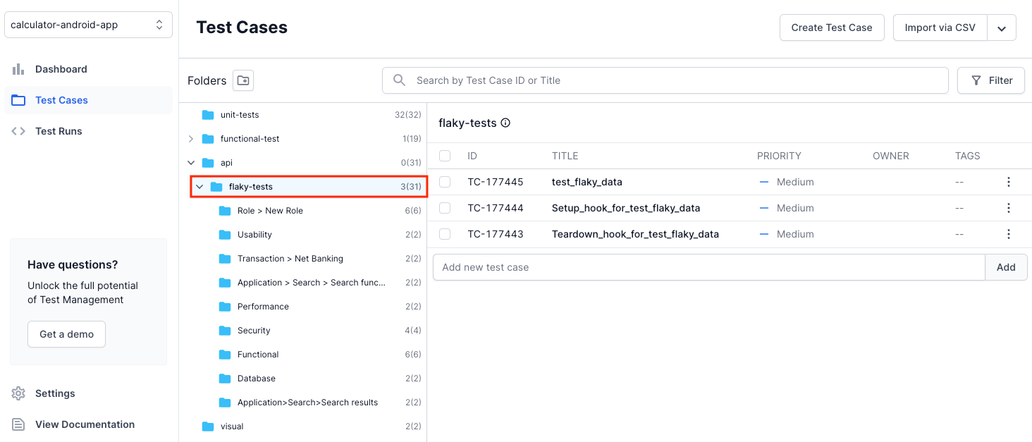 Test Cases count in nested folders