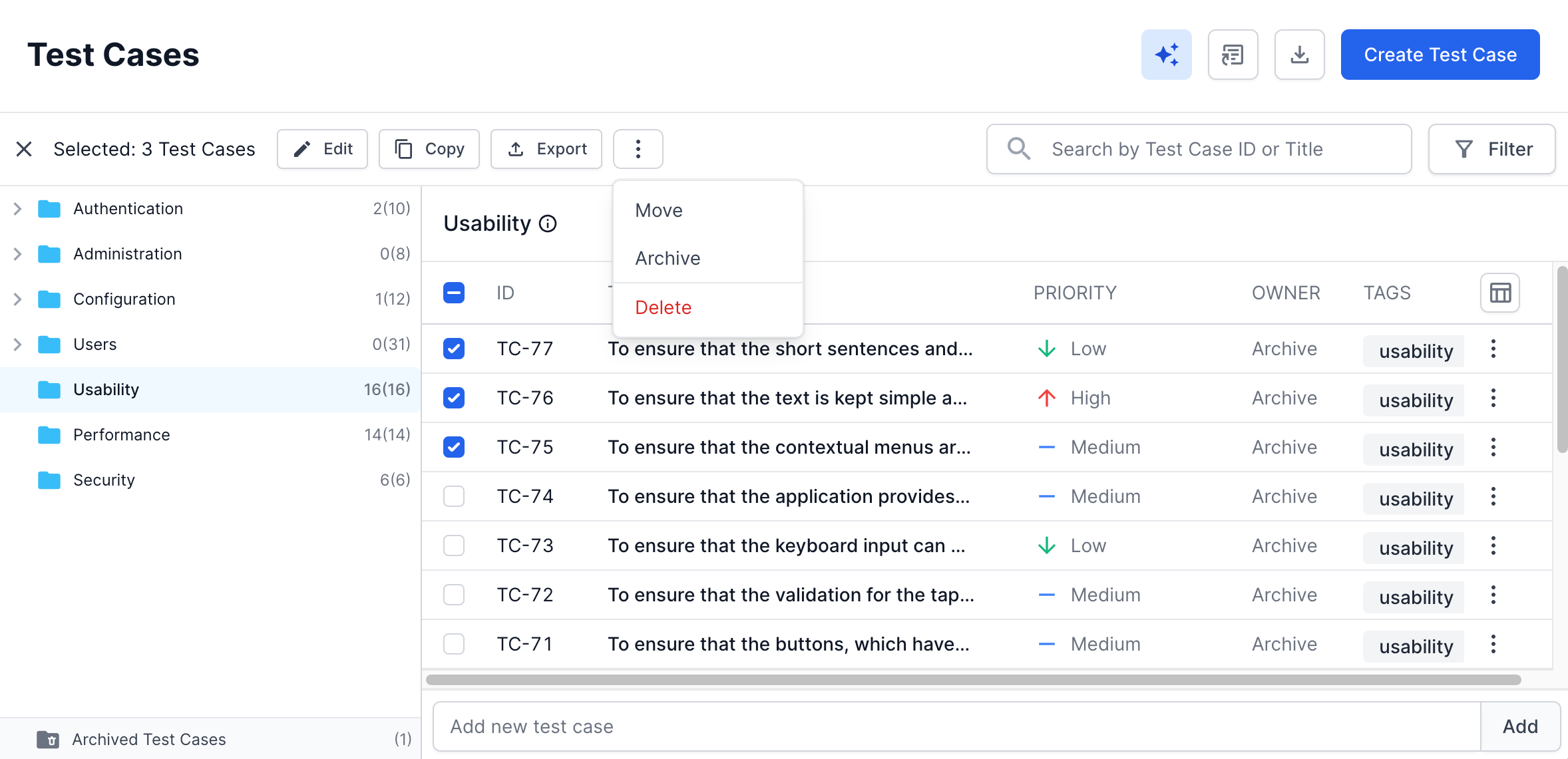 Bulk selection to move