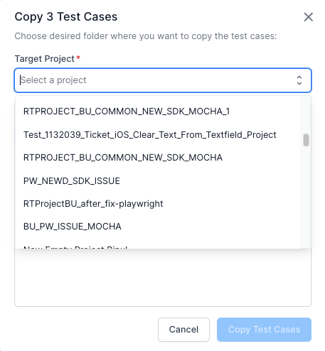 Project dropdown