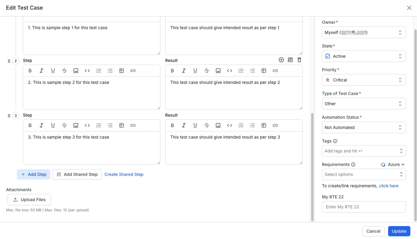 Click add shared step in test case window