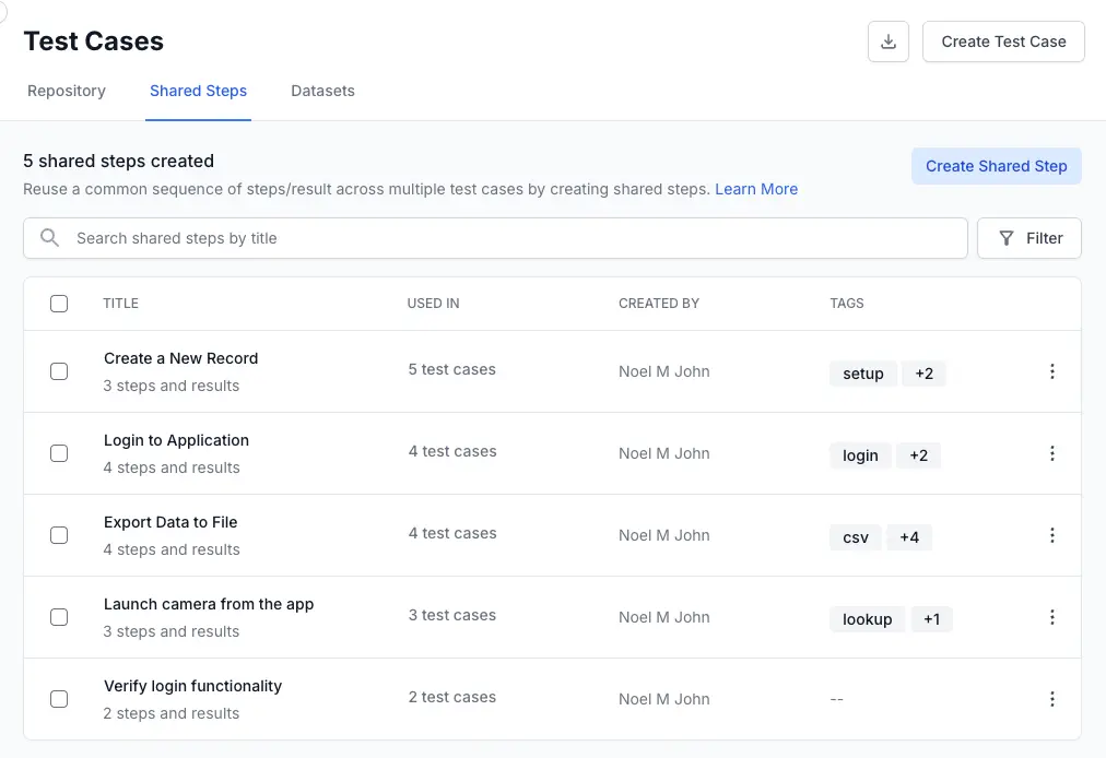 Click the shared steps tab