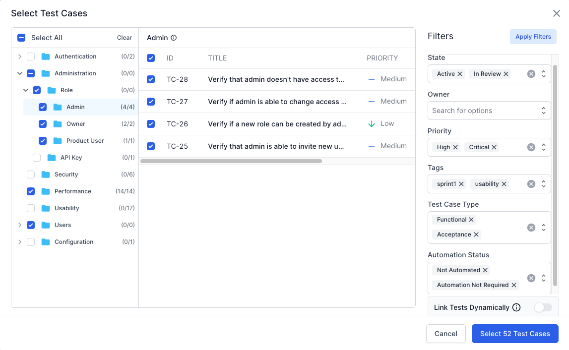 Selecting and adding test cases