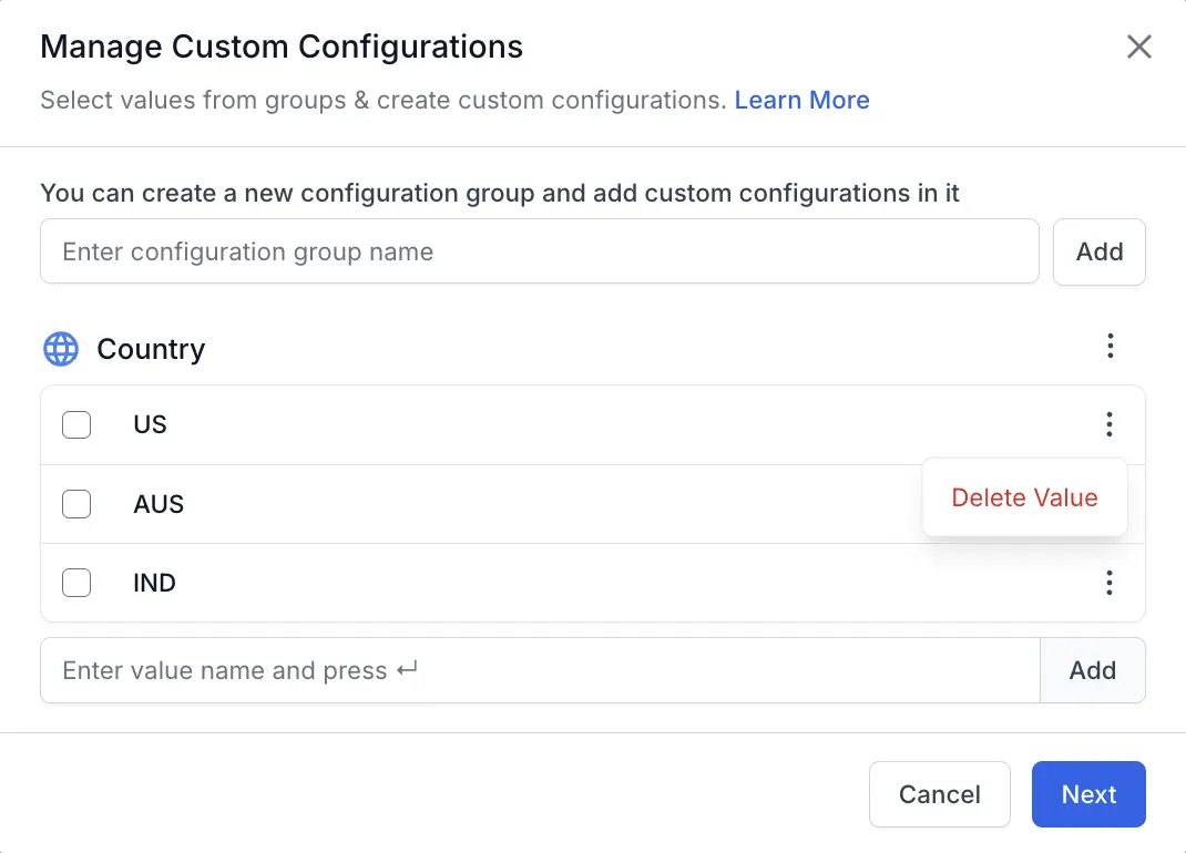 In the three dots options menu click delete value