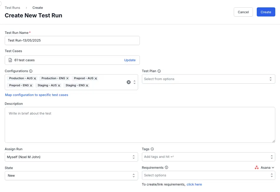 Custom configurations are added to the test run