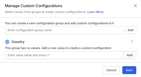 Enter the configuration values in a group