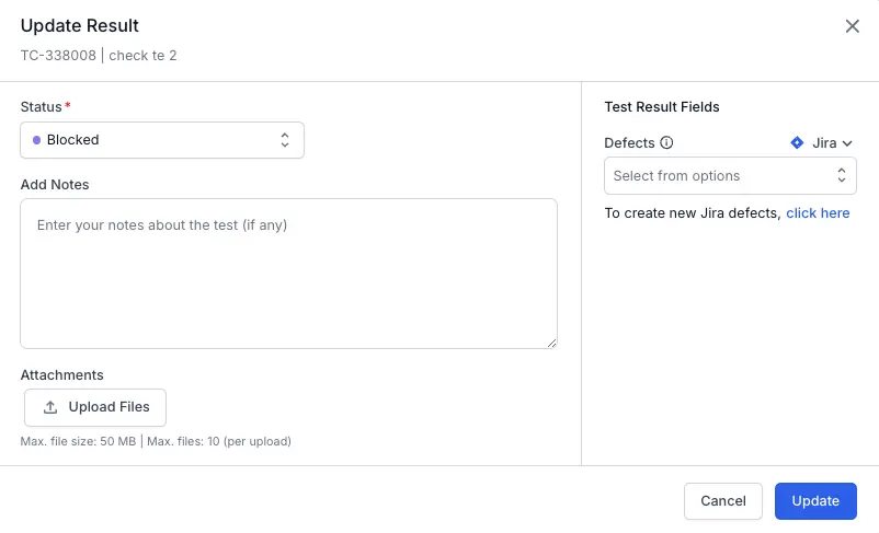 Update the relavant fields of the test result