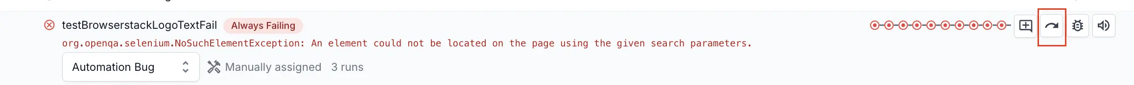 A button with a symbol indicating rerun next to a test