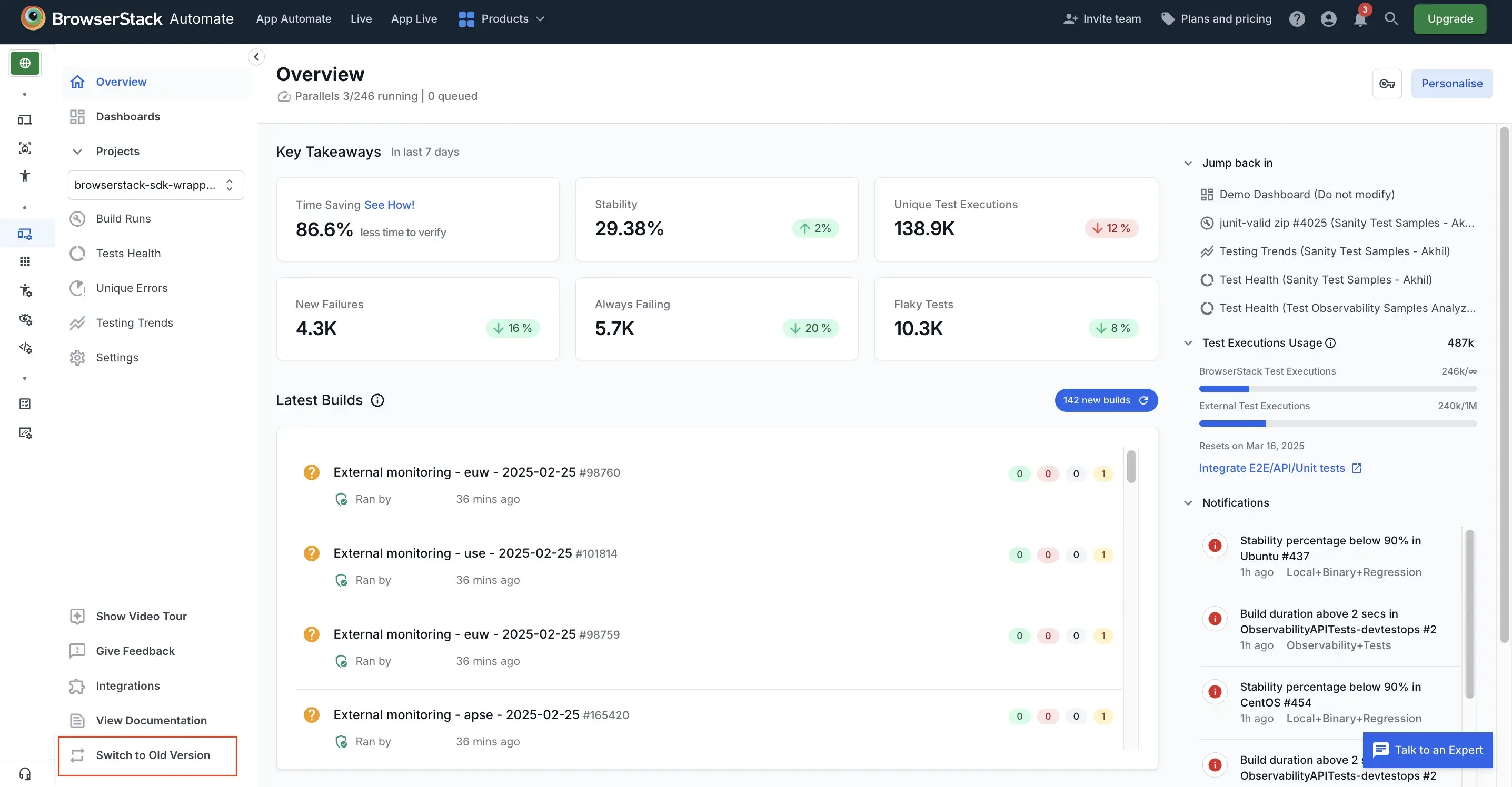 A button named Switch to Old version highlighted in red
