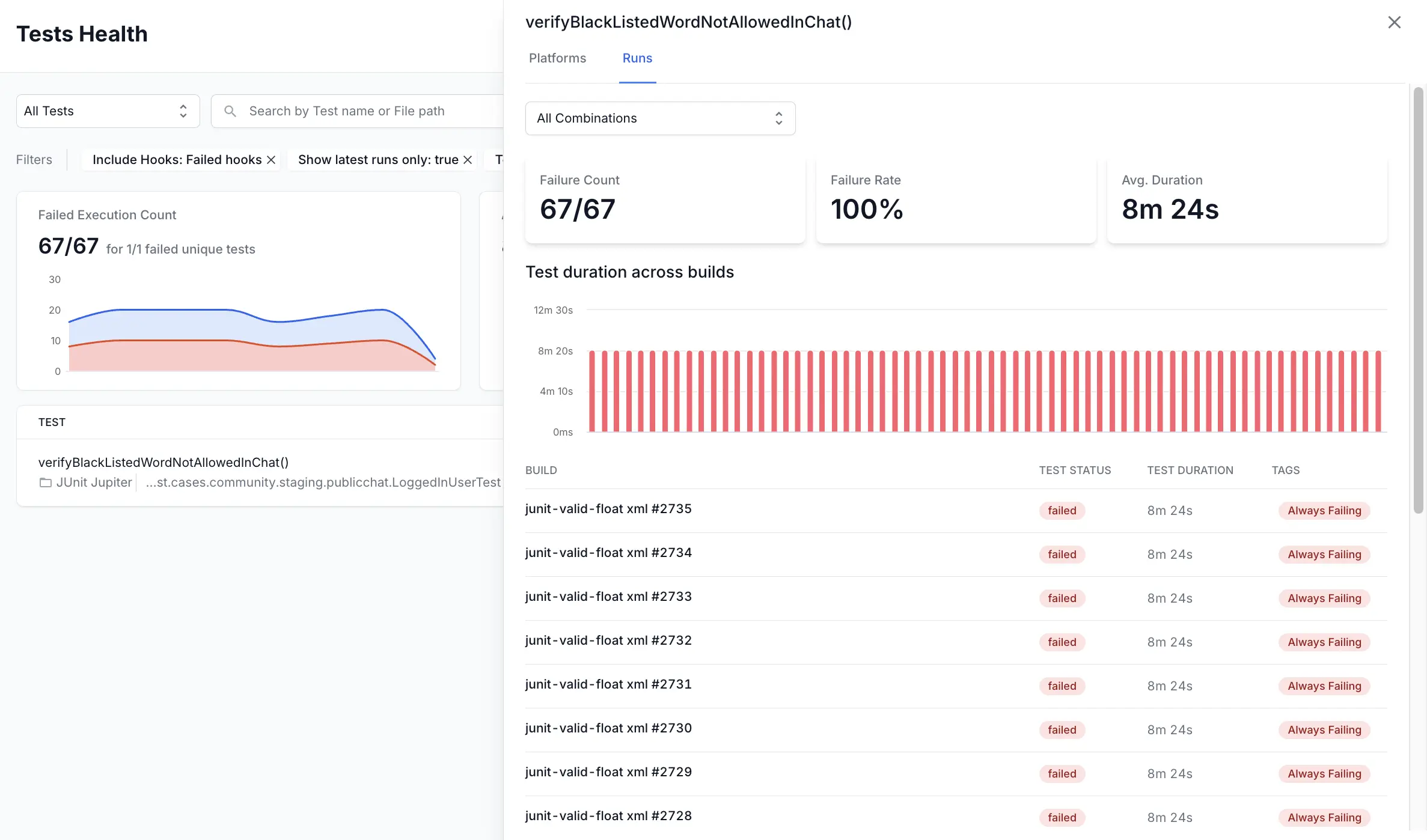 Tests Health window from Time-taking tests