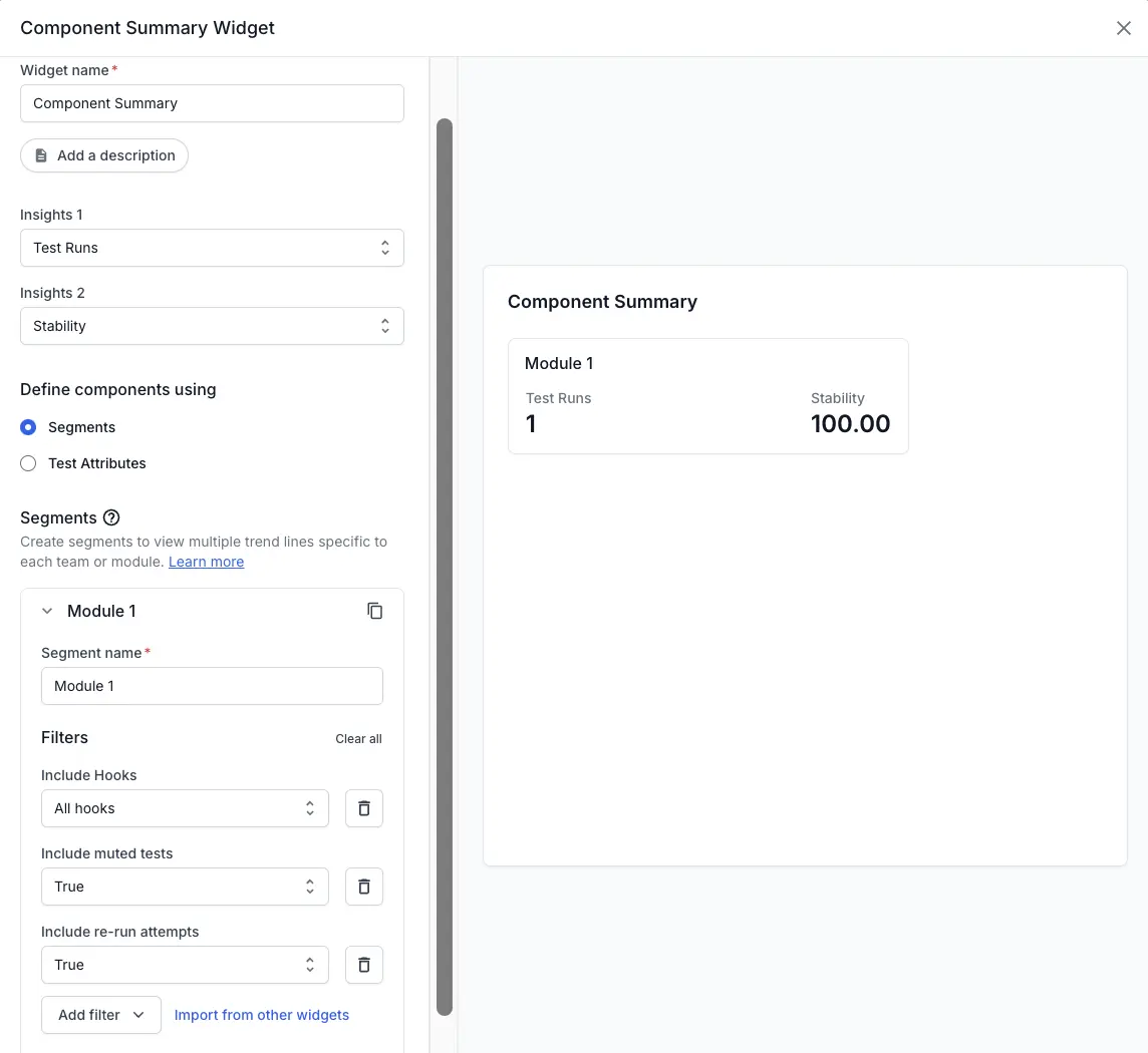 Components Summary configuration for usage dashboard