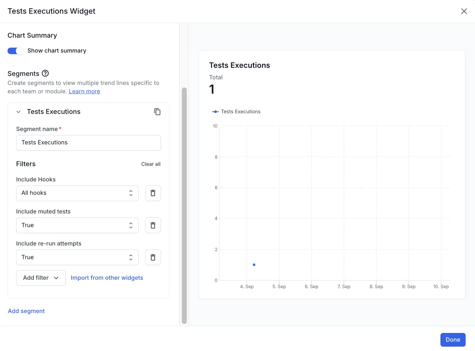 Test Executions configuration for usage dashboard