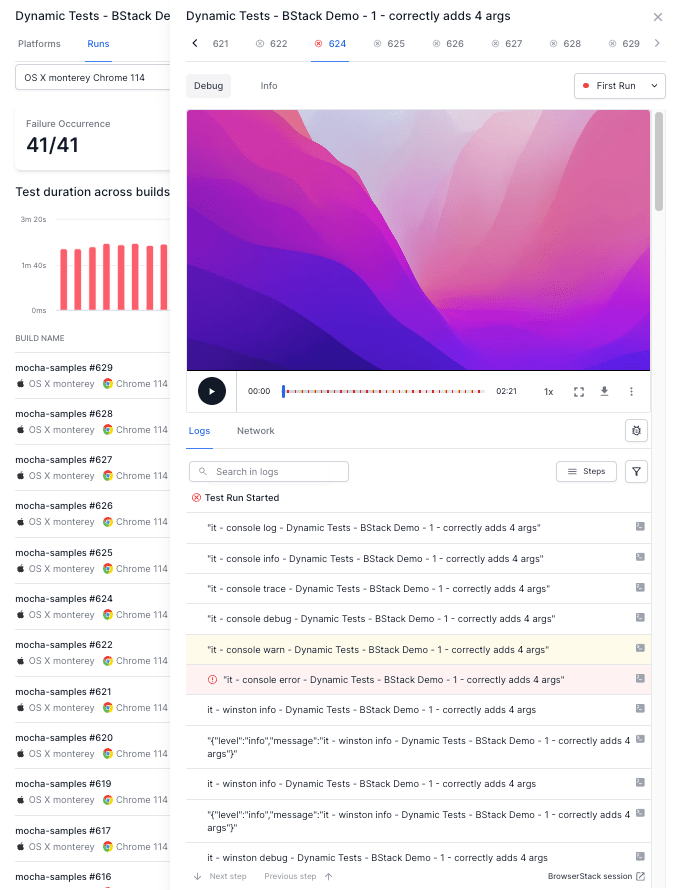 Timeline debugging view from Tests Health