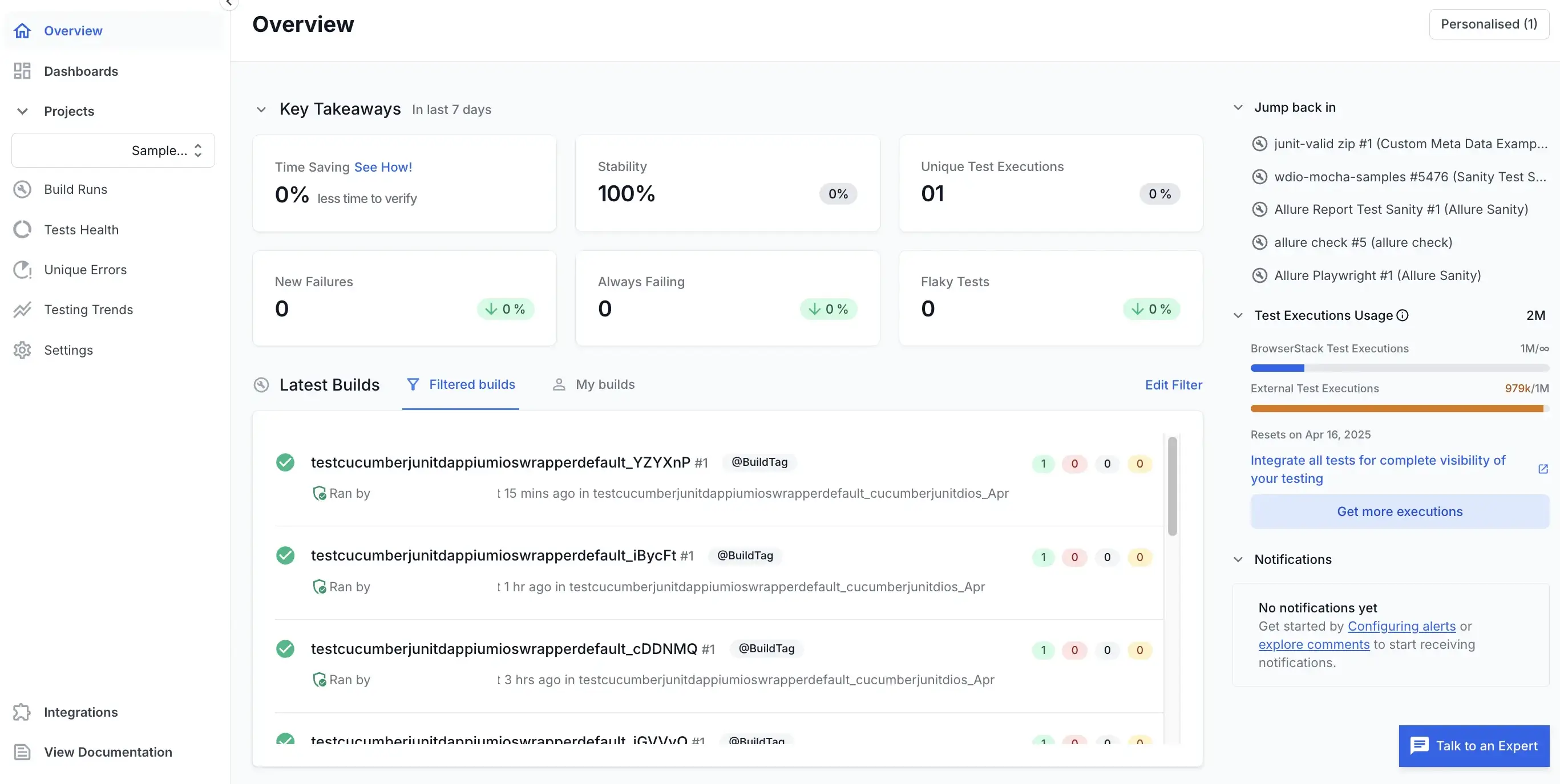 Filtered Builds in Overview page
